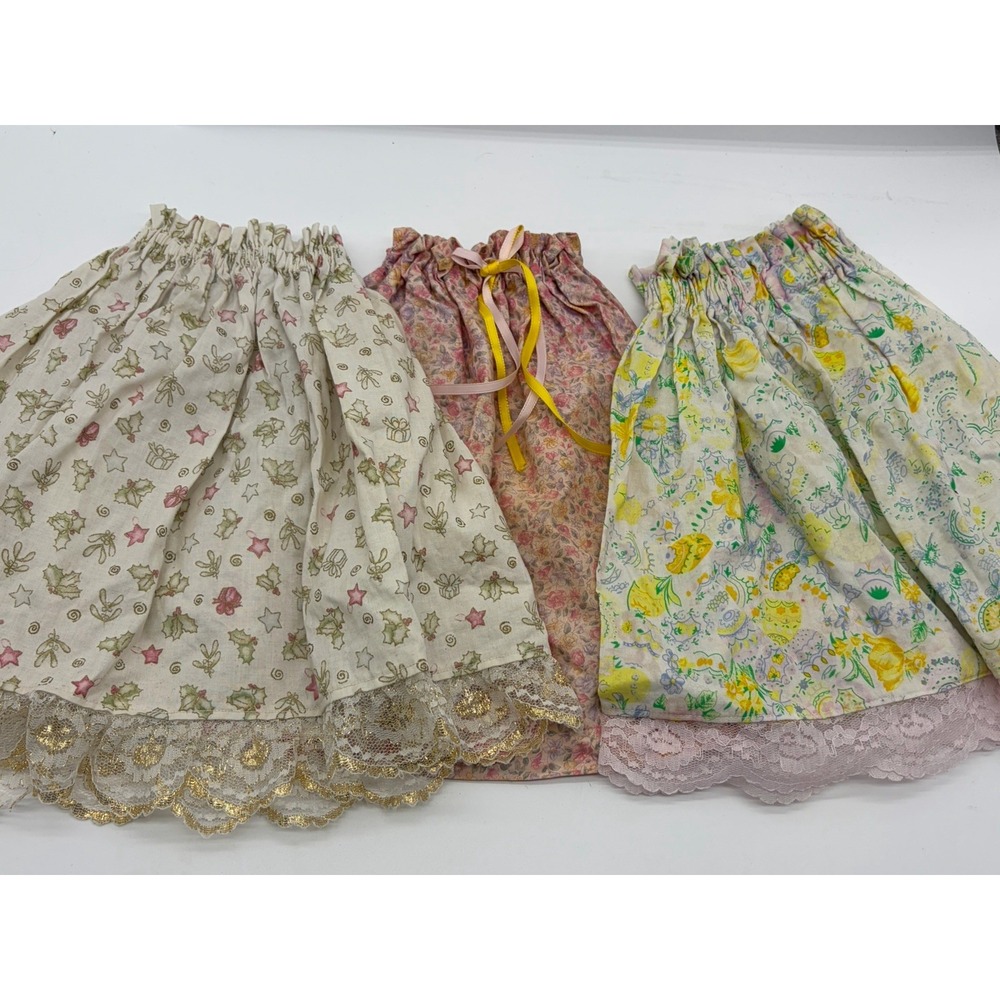 Vintage Homemade Doll Skirts With Lace Christmas/ Eastern/ Floral Patterns